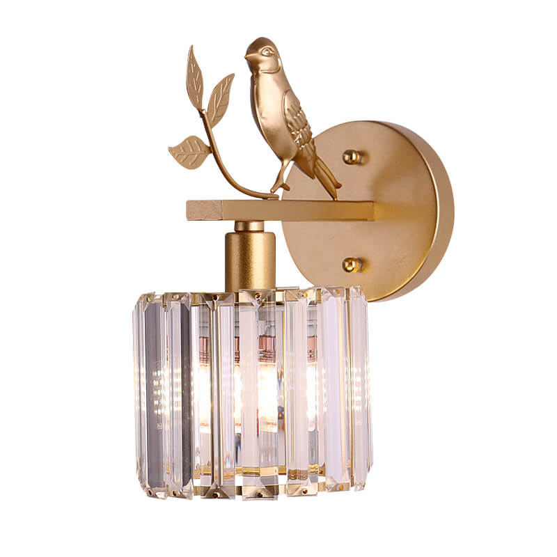 Traditional Vintage Iron Glass Round Bird Wall Sconce