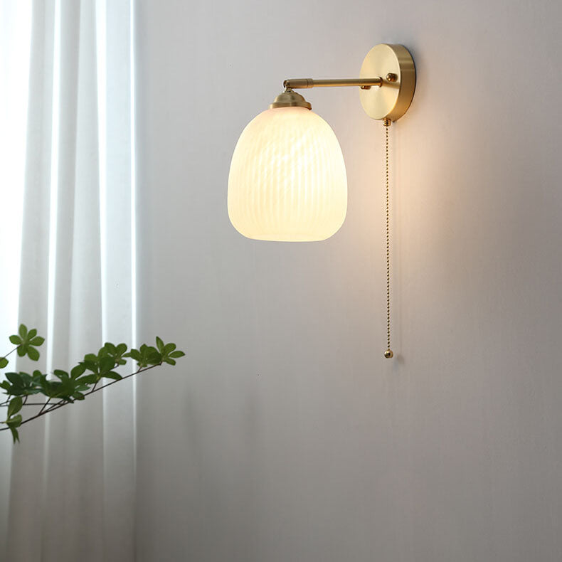 Contemporary Nordic Striped White Glass Brass Wall Sconce