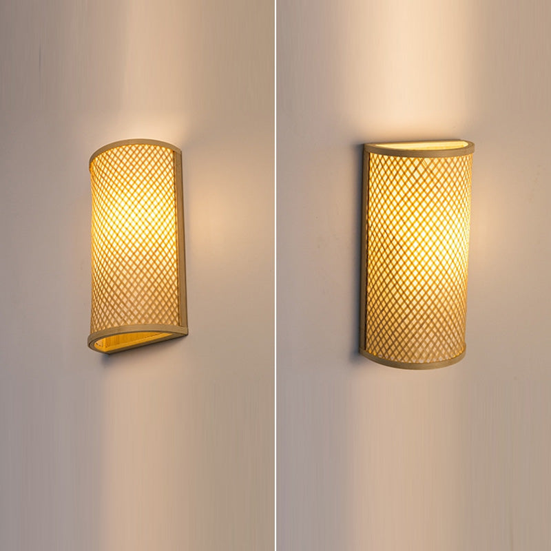 Traditional Japanese Weaving Semicircular Bamboo Wall Sconce