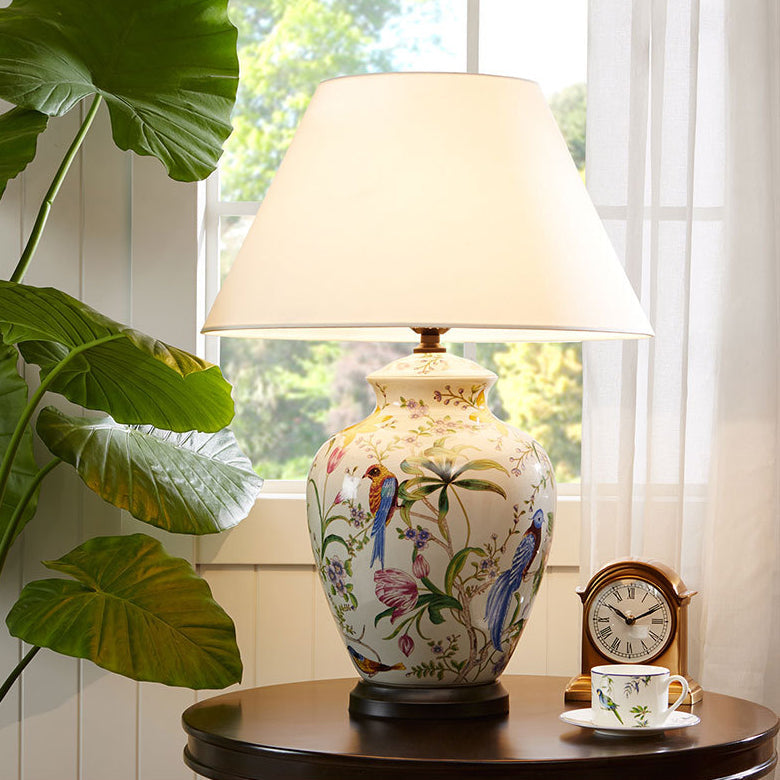Modern Retro Ceramic Idyllic Flower and Bird Table Lamp