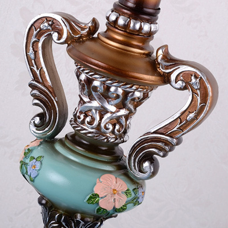 Traditional European Blue Fabric Tassel Resin Table Lamp