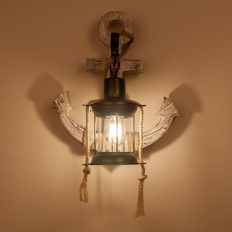 Industrial Vintage Boat Anchor Solid Wood Wall Sconce