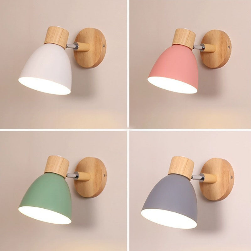 Modern Minimalist Macaron Iron Wood Wall Sconce