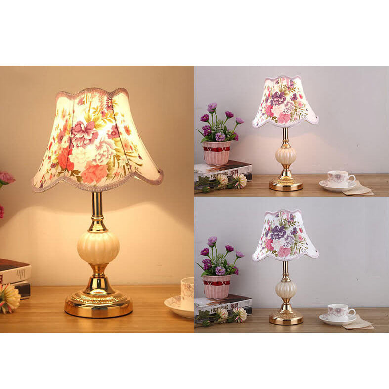 Nordic Vintage Floral Glass & Fabric 1-Light Table Lamp