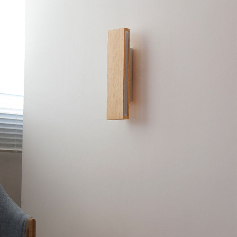 Japanese Minimalist Log Rectangular Flat Wall Sconce