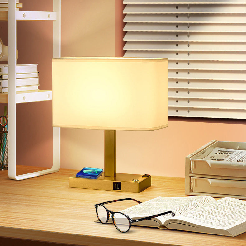 Modern Minimalist Rectangular Cloth Iron 1-Light Table Lamp