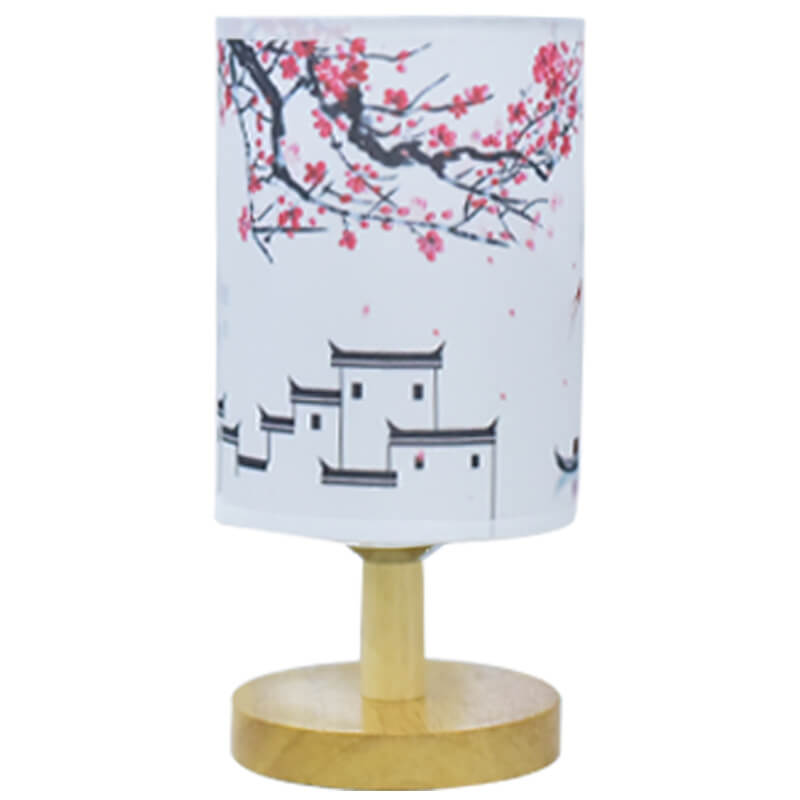 Modern Minimalist Fabric Column Landscape Wood Table Lamp