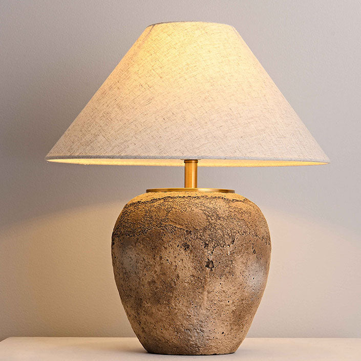 Modern Shabby Chic Cone Fabric Ceramic Jar Table Lamp