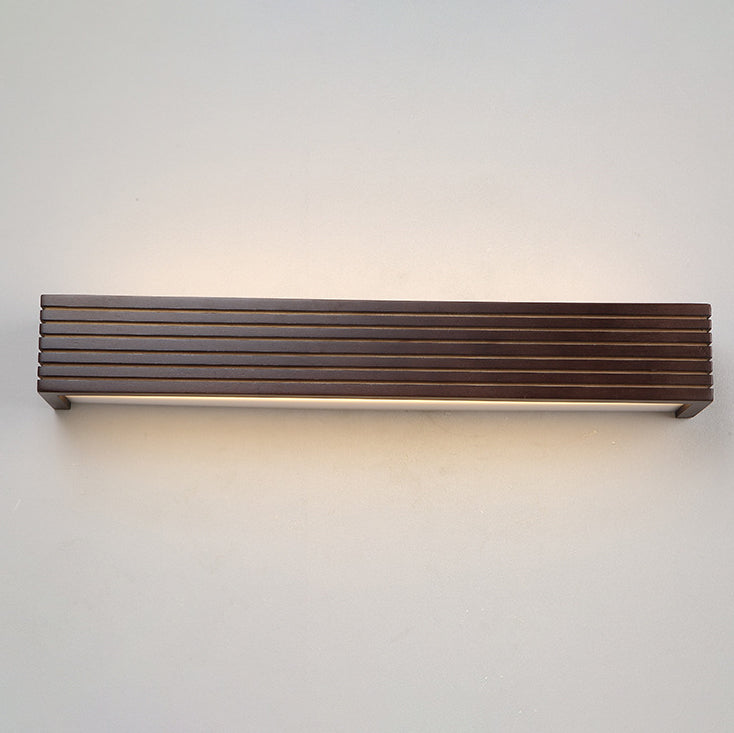 Traditional Chinese Striped Wood Cuboid LED Vanity Wall Sconce