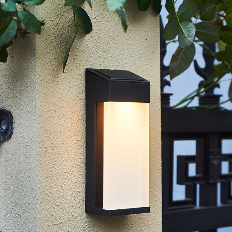 Solar Powered Frosted Glass Square Outdoor Wall Sconce