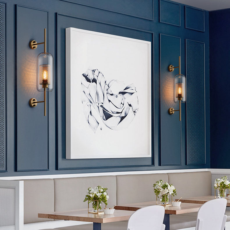 Contemporary Industrial Cylinder Glass Shade Wall Sconce