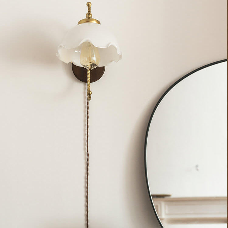 French Vintage Cream Glass Petal 1-Light Wall Sconce