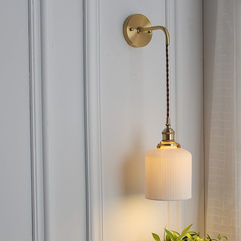 Japanese Retro Minimalist Cylinder Oval Brass Wall Sconce