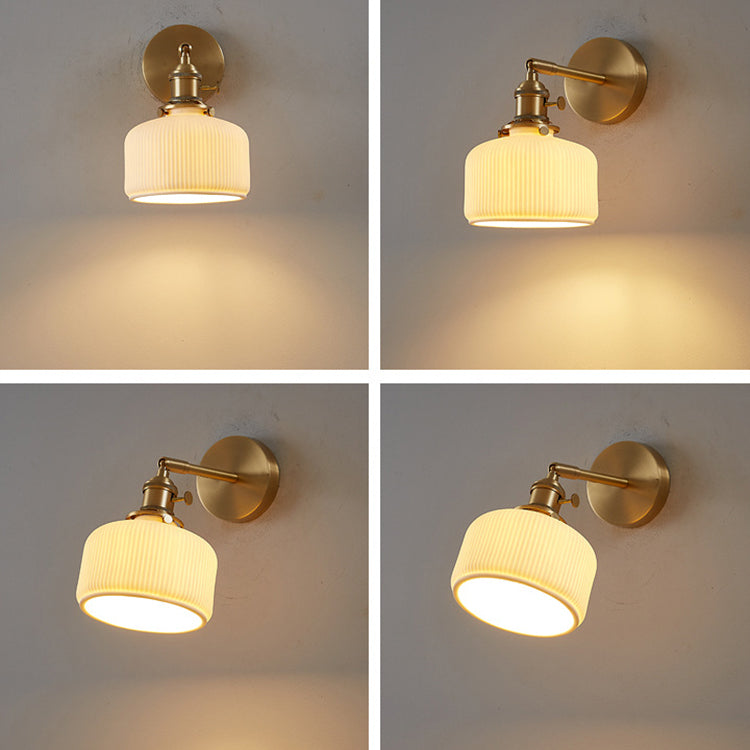 Modern Minimalist Striped Ceramic Jar 1-Light Wall Sconce