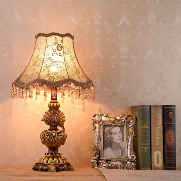 European Vintage Fabric Tassel Resin Court Table Lamp