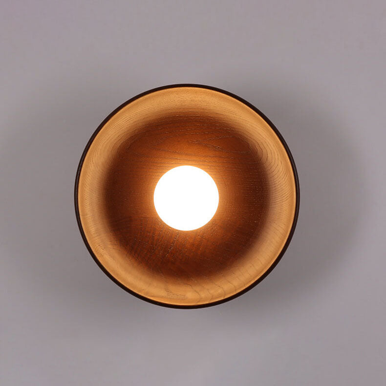 Modern Minimalist Round Disc Solid Wood 1-Light Wall Sconce