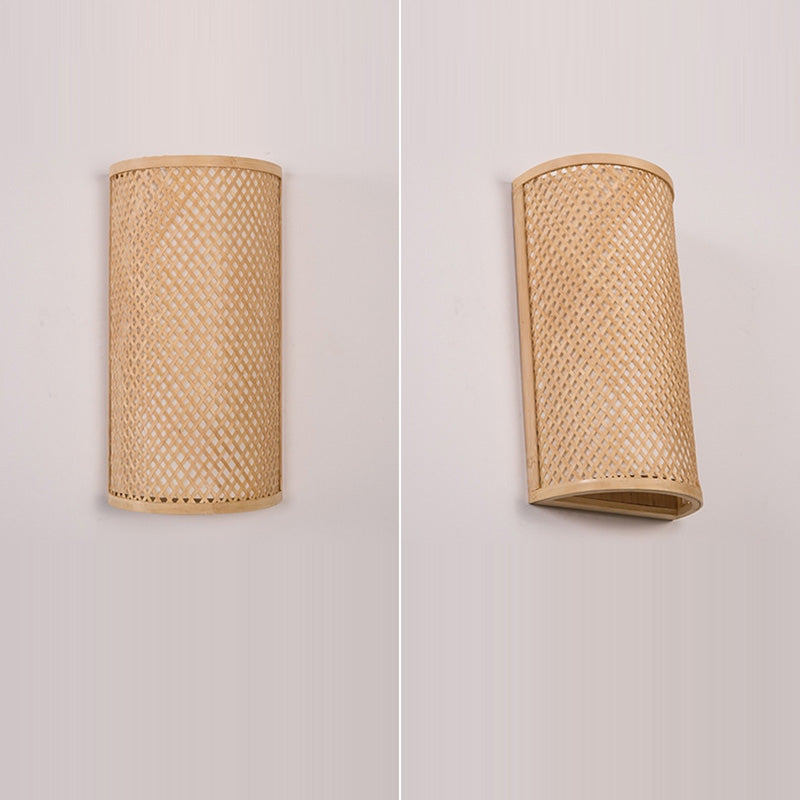 Traditional Japanese Weaving Semicircular Bamboo Wall Sconce