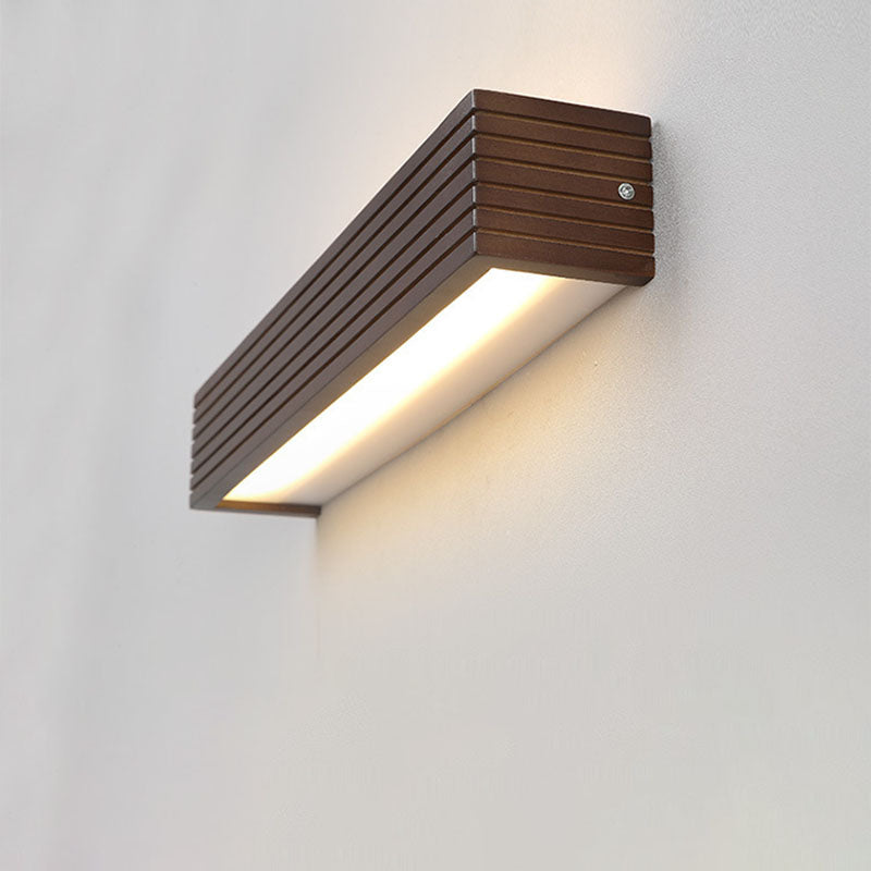Traditional Chinese Striped Wood Cuboid LED Vanity Wall Sconce