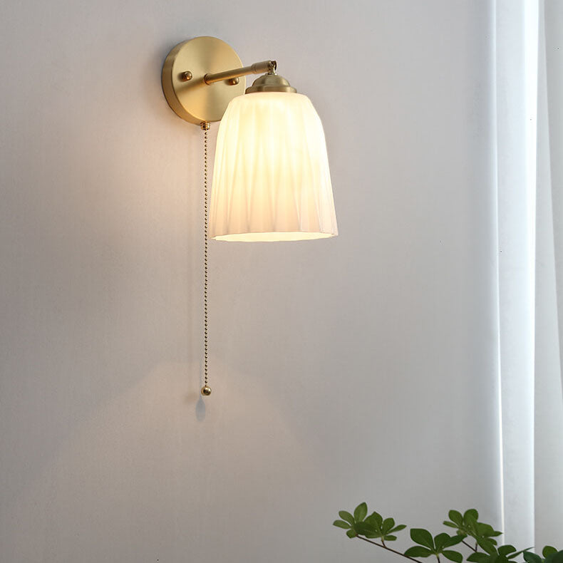 Contemporary Nordic Striped White Glass Brass Wall Sconce