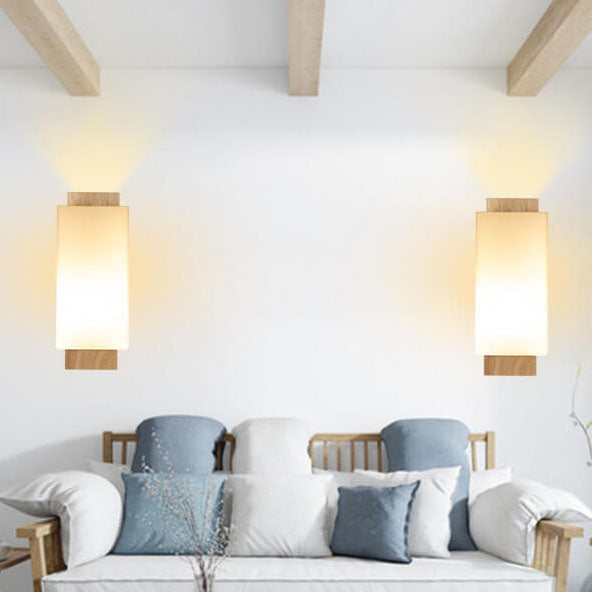 Modern Minimalist Solid Wood Square Glass Column Wall Sconce