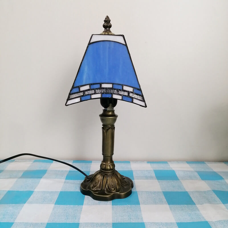 Traditional Tiffany Square Stained Glass Iron Table Lamp