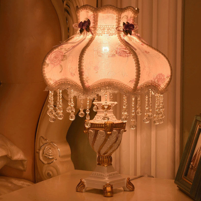 European Luxury Fabric Lace Resin 1-Light Table Lamp