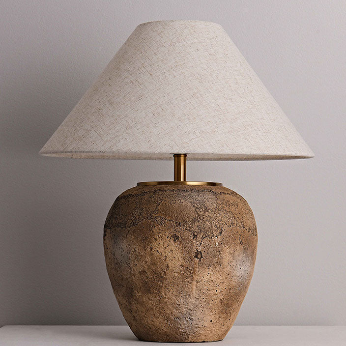 Modern Shabby Chic Cone Fabric Ceramic Jar Table Lamp