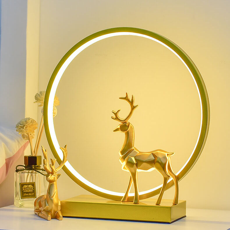 Nordic Iron Acrylic Circle Deer USB Plug-in LED Table Lamp