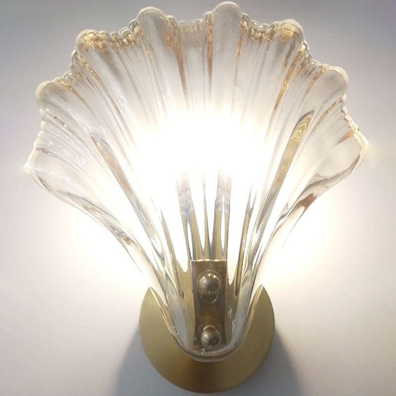 Modern Art Deco Scalloped Shell Amber Glass Wall Sconce