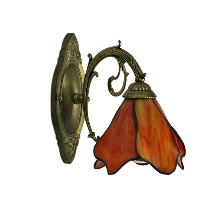 Vintage Tiffany Petals Stained Glass 1-Light Wall Sconce