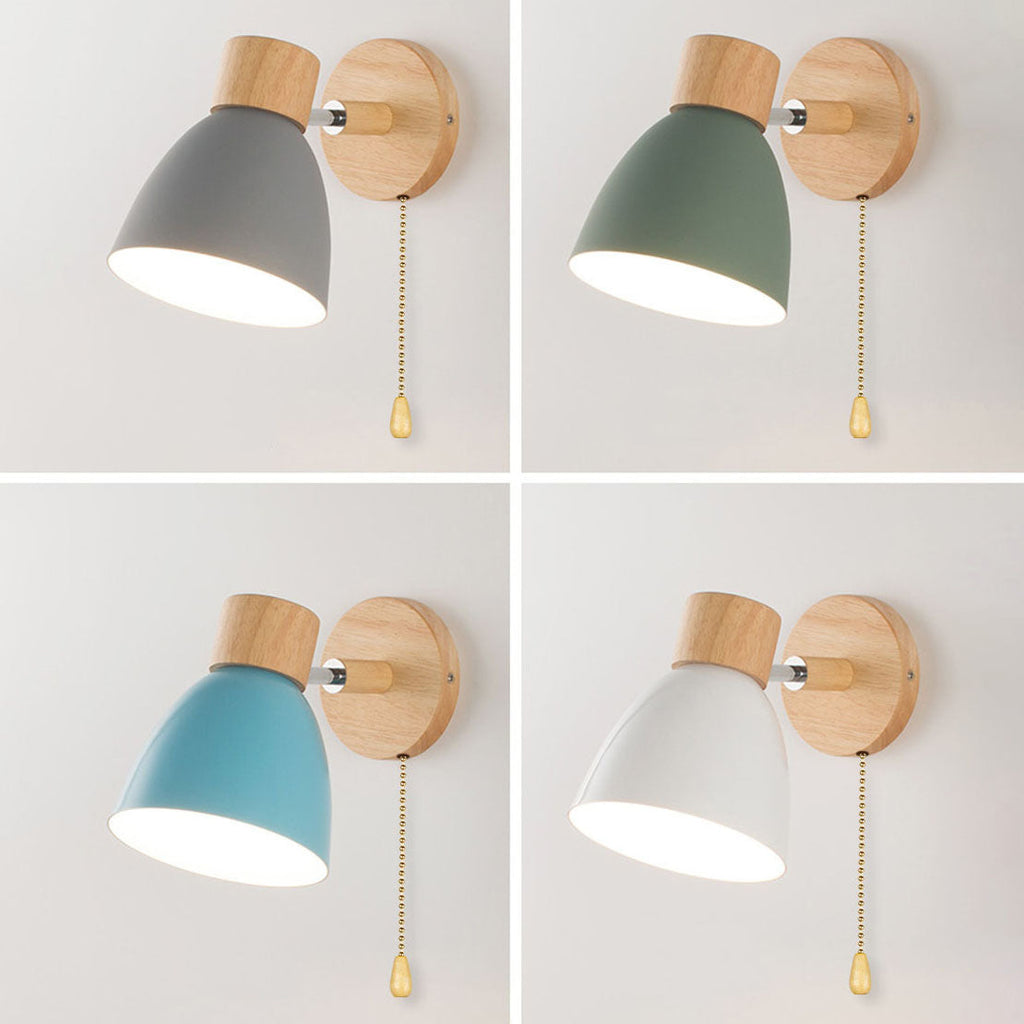 Modern Minimalist Macaron Iron Wood Wall Sconce
