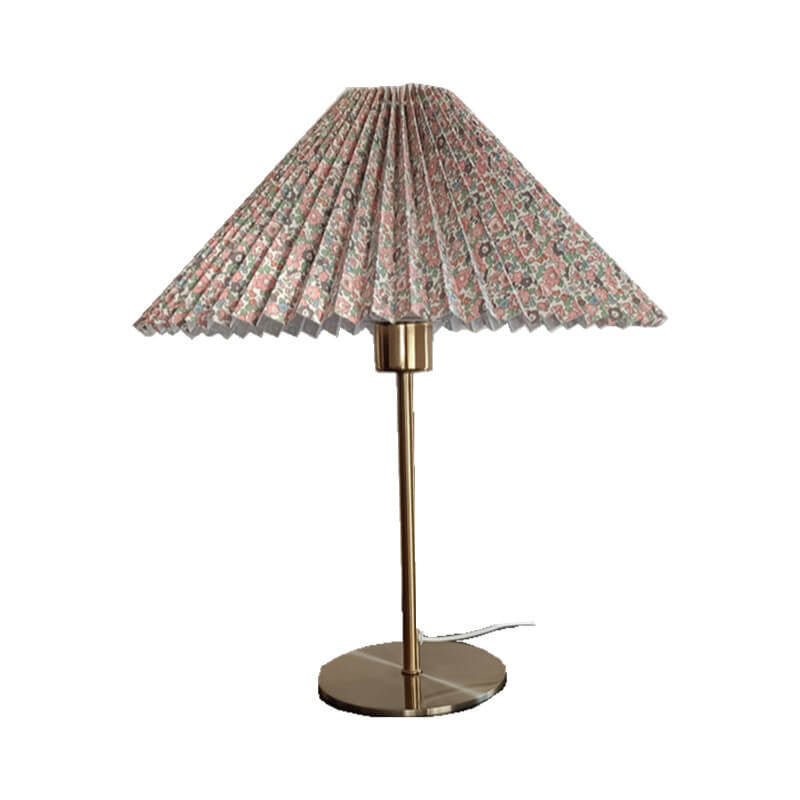 Retro Nostalgic Pleated Cloth Cover Umbrella Table Lamp