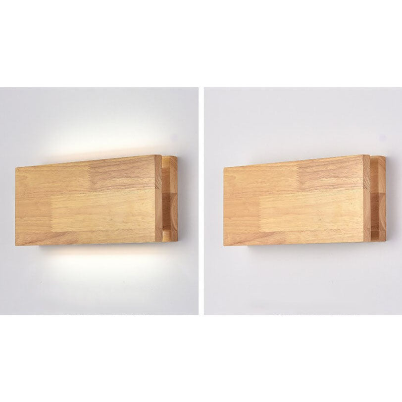 Japanese Wabi-Sabi Log Wood Rectangular LED Wall Sconce