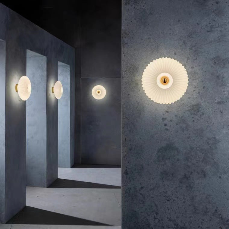 Contemporary Nordic Iron Striped Glass Round Wall Sconce