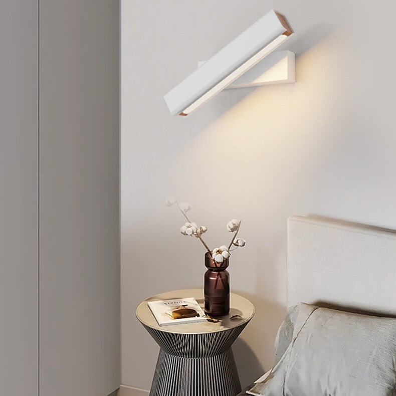 Modern Minimalist Rectangular Aluminum Iron Wood Rotatable Wall Sconce