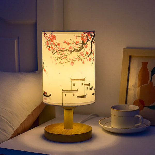Modern Minimalist Fabric Column Landscape Wood Table Lamp
