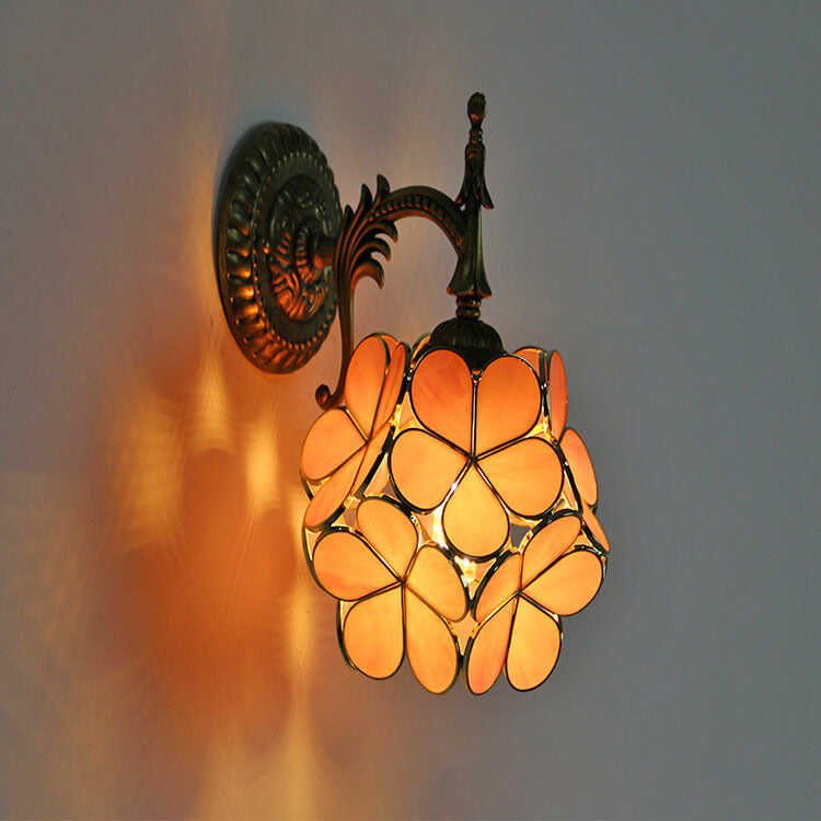 European Vintage Tiffany Flower Shaped Glass Wall Sconce
