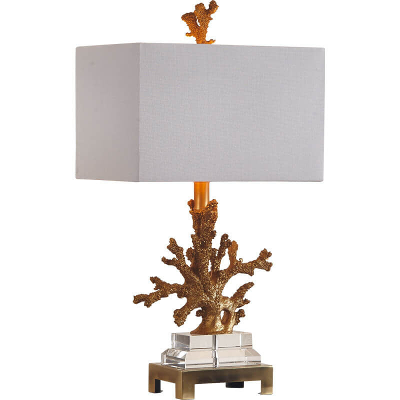 Modern Art Deco Linen Resin Crystal Coral Base Table Lamp