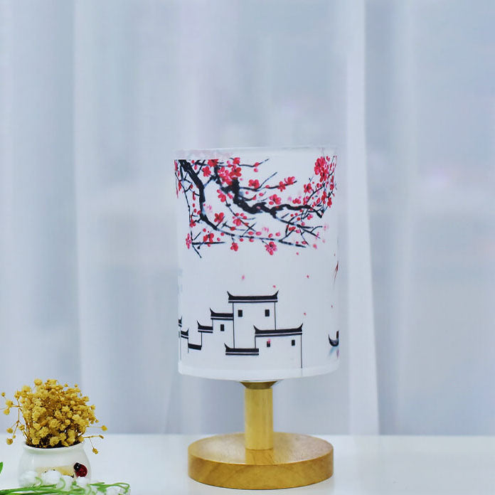 Modern Minimalist Fabric Column Landscape Wood Table Lamp