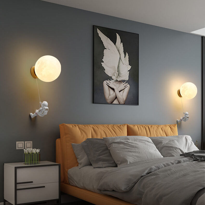 Contemporary Creative Orb Astronaut Iron Resin Wall Sconce