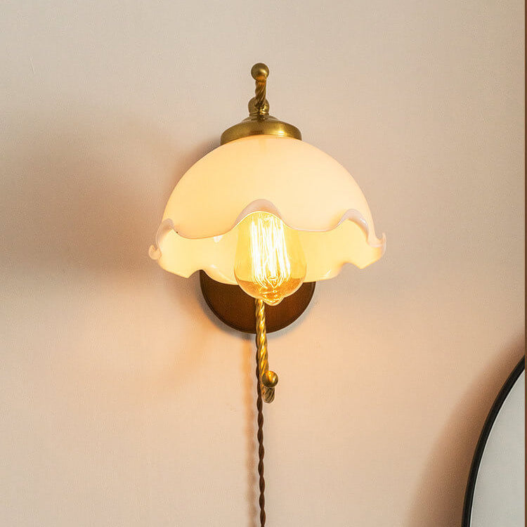 French Vintage Cream Glass Petal 1-Light Wall Sconce