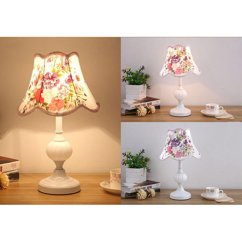 Nordic Vintage Floral Glass & Fabric 1-Light Table Lamp