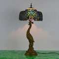 Traditional Tiffany Peacock Gem Dome Glass Resin Table Lamp