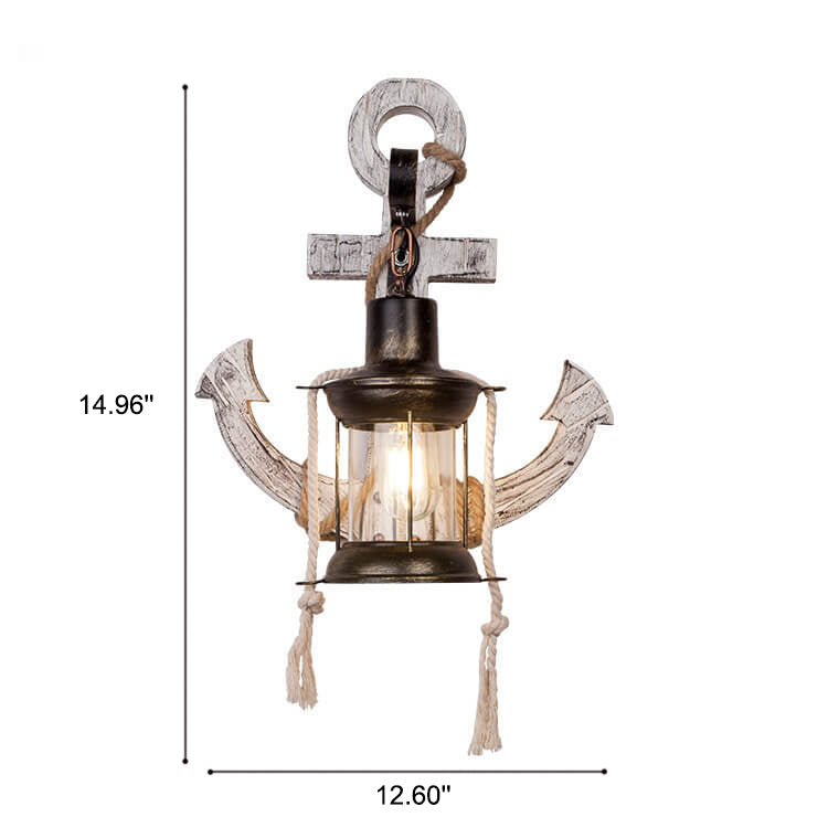 Industrial Vintage Boat Anchor Solid Wood Wall Sconce