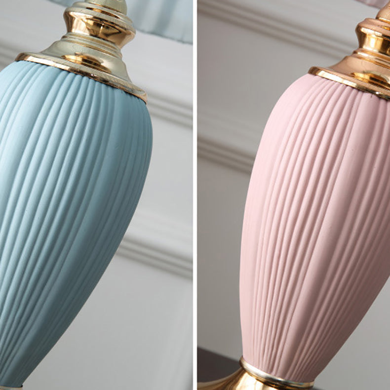 Traditional European Pleated Fabric Shade Ceramic Table Lamp