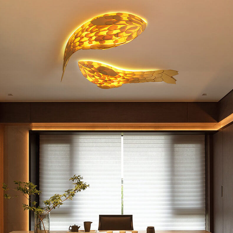 Modern Decorative Carp Linden Wood 2/4-Light Wall Sconce