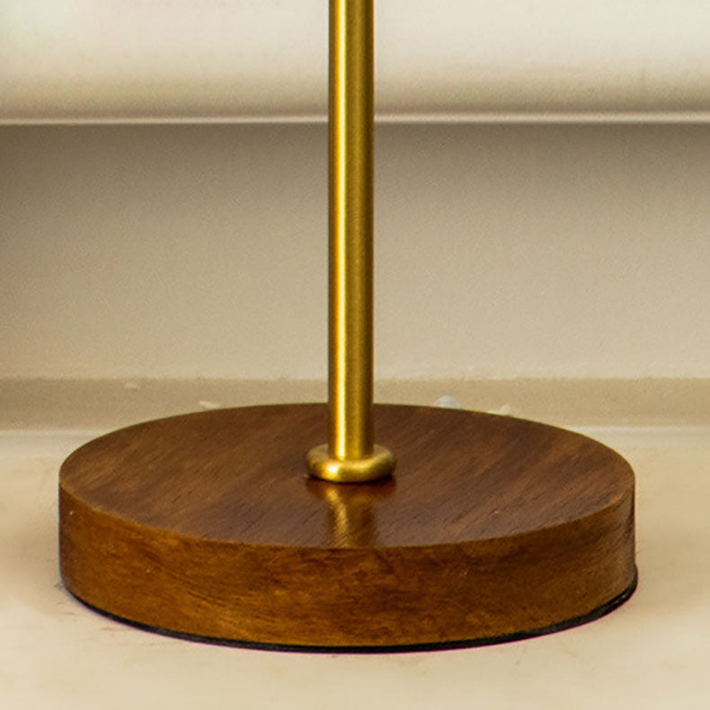 Traditional European Drum Velvet Copper Wood Table Lamp