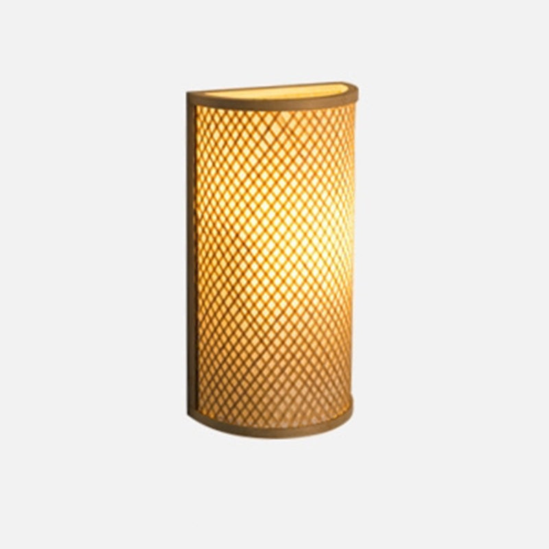 Traditional Japanese Weaving Semicircular Bamboo Wall Sconce