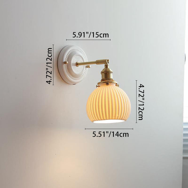 Traditional Vintage Round Ceramic Brass 1-Light Wall Sconce
