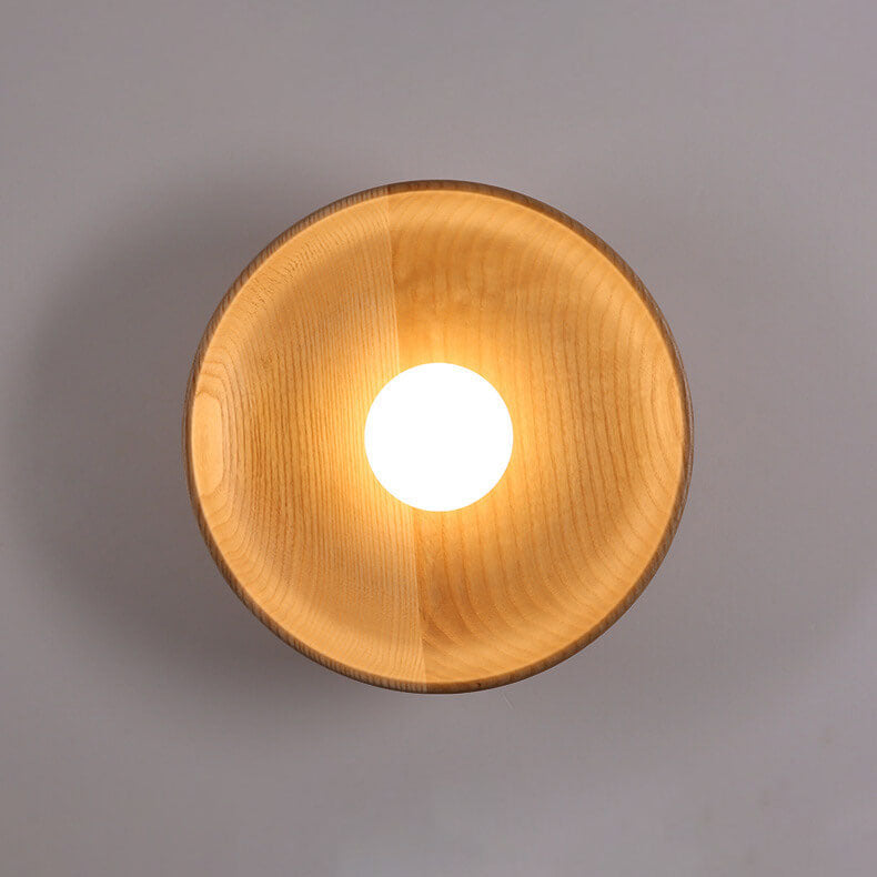 Modern Minimalist Round Disc Solid Wood 1-Light Wall Sconce